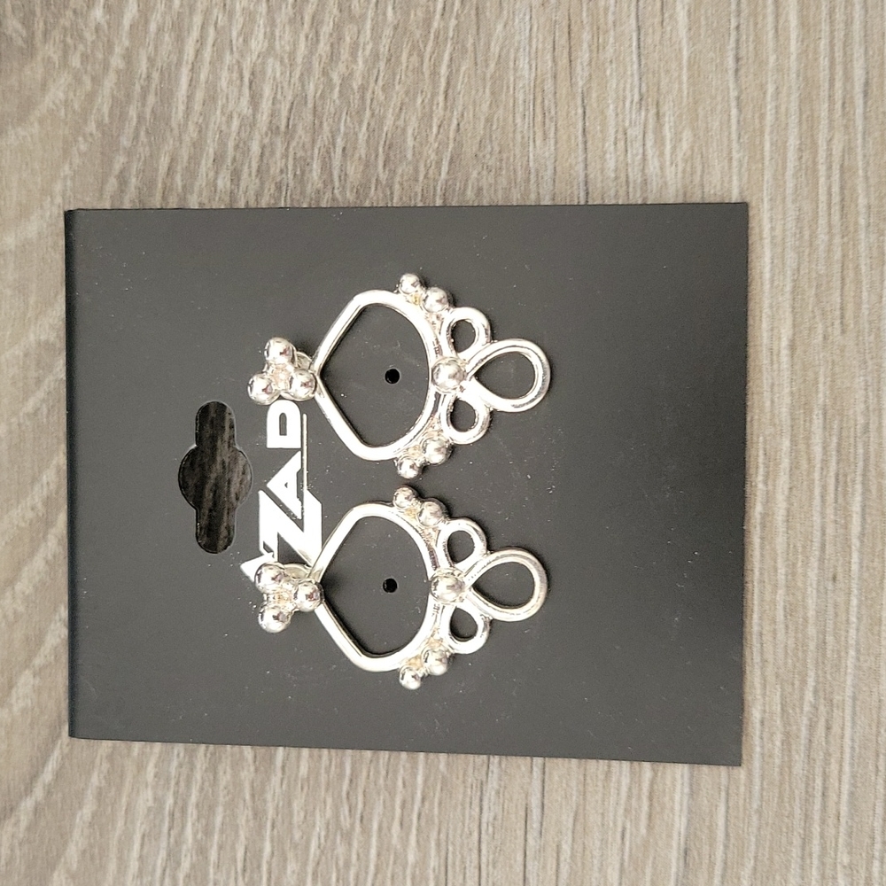 ZAD Silver Ornate Front & Back Post Earring - Picture 3 of 3
